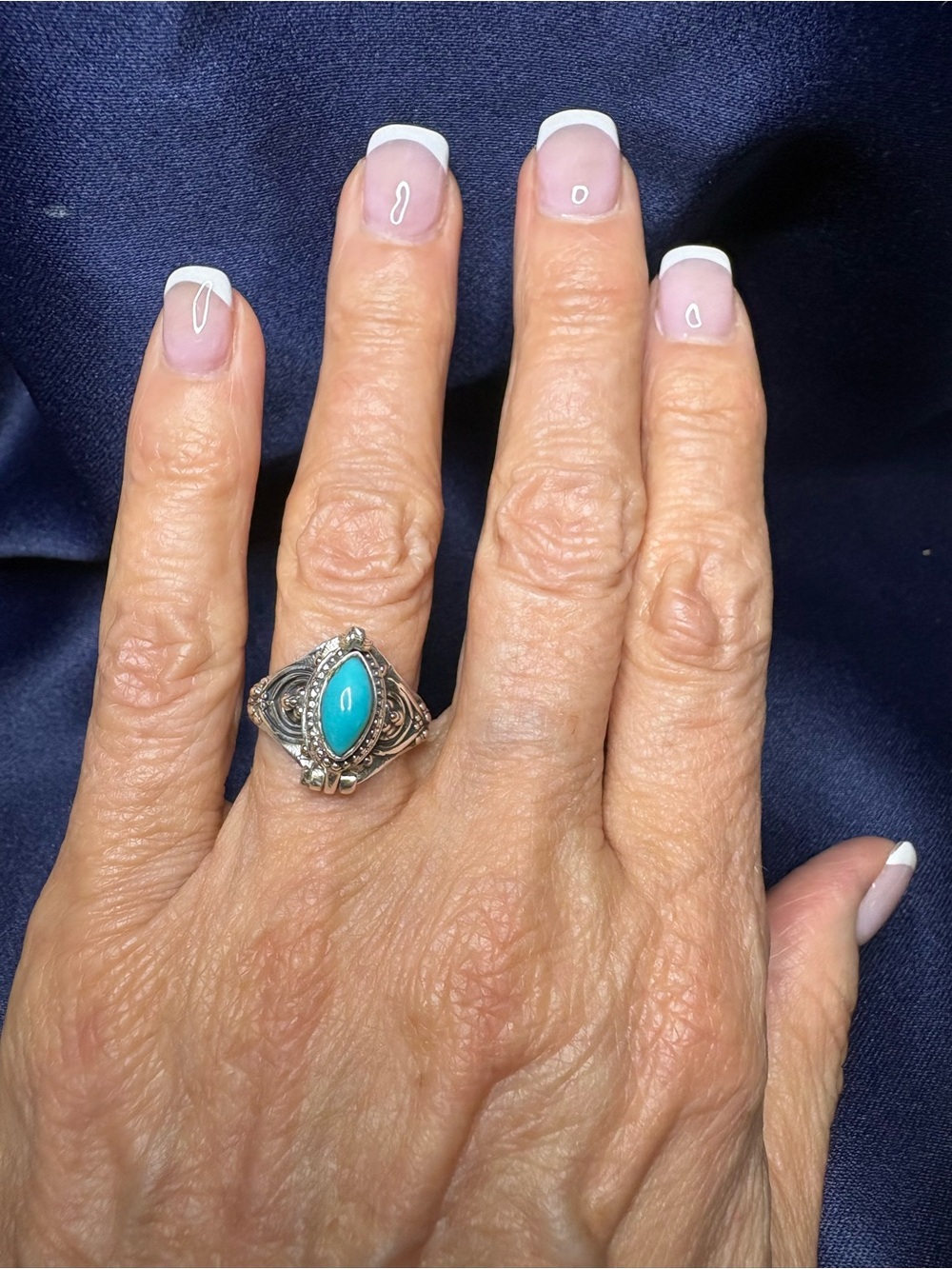 Ring Poison 925 Sterling Silver Marquise Genuine Turquoise Ring - Picture 6 of 10